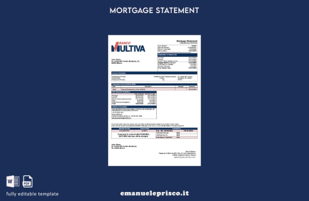 stile verificato Modello di estratto conto mutuo Banco Multiva Messico Modello W